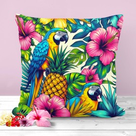 The Beach Stop Decorative Colourful Pop Art Parrot Tropical Bird Scatter Cushion Cover | Living Room, Bedroom & Sofa Decor Inspo | Gift Idea | 45x45cm 18x18” | Colourful Parrot