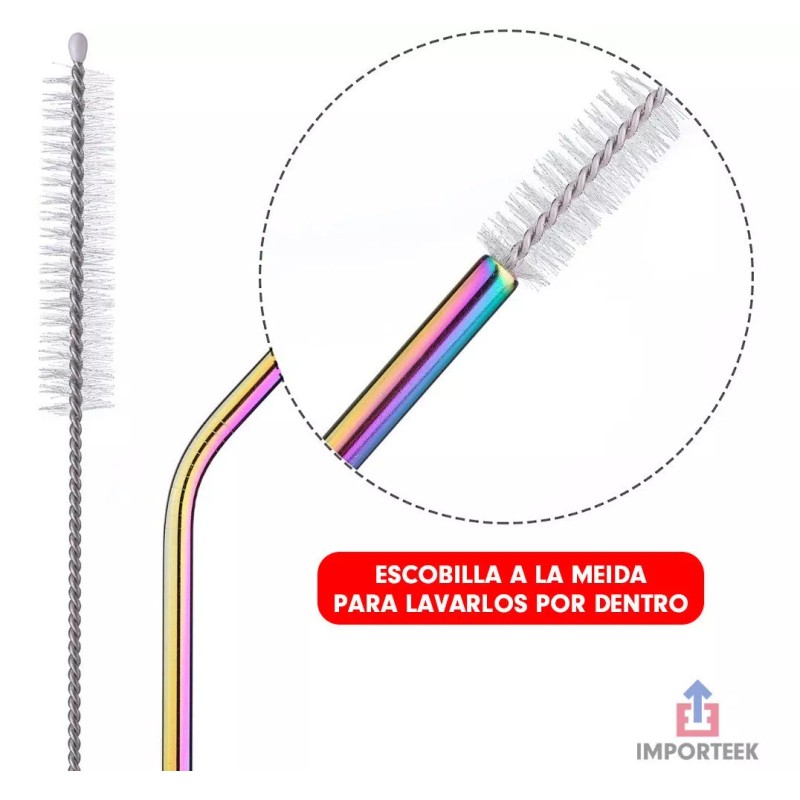 Importeek 2 Popotes Acero Metalico Reusable + Cepillo Limpiador Eco