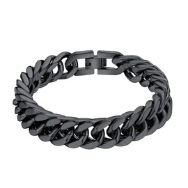 Mens Cuban Link Bracelet Gifts for Men Bracelet Mens Biker Bracelet Boyfriend Gifts Bracelets Black Bracelet for Men Stainless Steel Curb Chain Bracelet