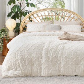 Bedsure Twin XL Comforter Set - Ivory Comforter, Boho Tufted Shabby Chic Bedding, 2 Pieces Vintage Farmhouse Bed Set for All Seasons, Fluffy Soft Bedding with 1 Pillow Sham