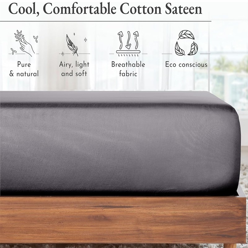 AL NOOR HOME Premium Grey Fitted Sheet - 100% Pure