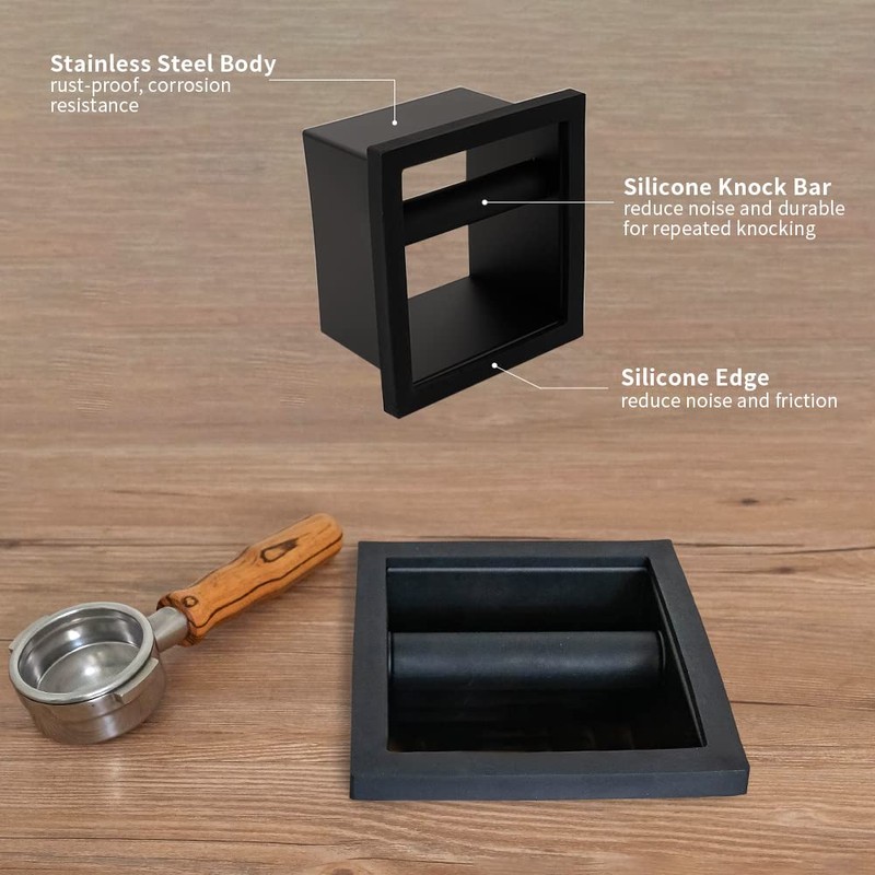 watchget エスプレッソノックボックス ボトムレス コーヒーノックボックス　ステンレススチール knock box コーヒーグラウンドノックボックス コーヒーカス収納　コーヒーゴミ箱　埋め込み型 取り外し可能 滑り止め
