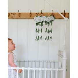 Baby Crib Mobile Arm Wooden Holder - Baby Mobile Hanger for Crib (31 inch, 100% Natural Beech Wood) Strong Anti Slip - Nursery Decor & Gift Accessories (White)