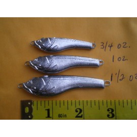 HOME MADE 18 PCS. SHAD BAIT LURE JIG, CASTING FISHING 3/4, 1, 1-1/2 OZ. 6 EACH UNPAINTED