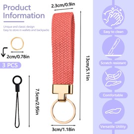 Thatyro 2 Pieces Nylon Woven Wristlet Keychain, Cute Wrist Lanyard with Extra 6 Keyrings & 2 String, Stretchy Key Chains Holder Strap Bracelet for Women Men Car Wallet Phone (Red)