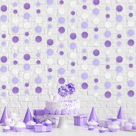 5 Pcs Purple Garland Glitter Purple Circle Dots Garland, PLULON 65 Ft Hanging Paper Polka Dot Streamer Backdrop Banner for Birthday Baby Shower Wedding Classroom Stitch Party Decorations Supplies