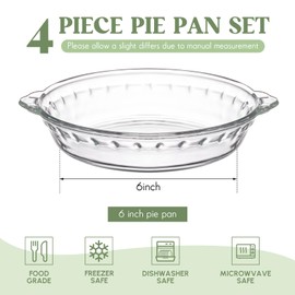 Uiifan 4 Packs 6 Inches Mini Glass Pie Plate for Baking Clear Pie Pan with Handles Round Glass Pie Dish for Apple Pie, Pumpkin Pie, Pot Pies 11.6oz
