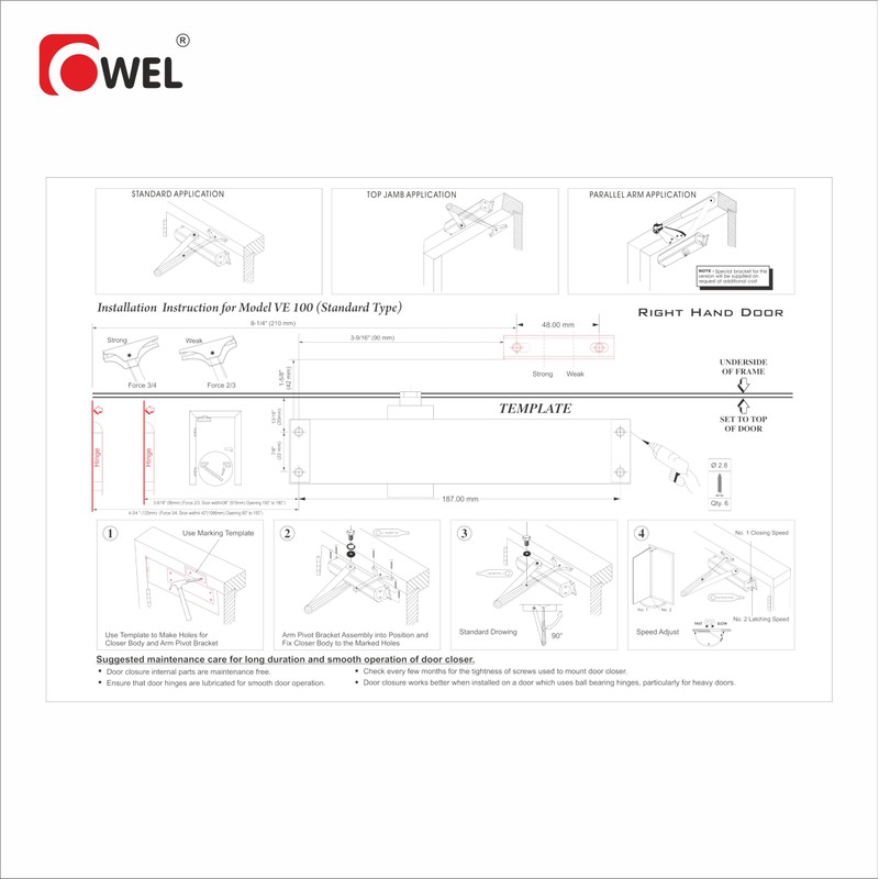 OWEL - Automatic Adjustable Door Closer for Residential/Commercial use, Heavy