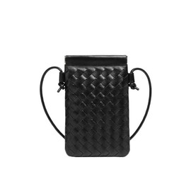 LAM GALLERY Woven Small Crossbody Phone Bag for Women Small Vegan Leather Purse, Black