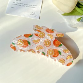 4.3" Orang Pattern Print Large Vintage Hair Claw Clip Non-Slip Shell French Style Hair Accessories for Women Girls Thick Hair, Orange