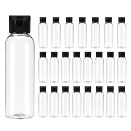 uxcell 2 Oz Plastic Bottles with Flip Caps, 24 Pcs Reusable Travel Size Containers with Lids Plastic Squeeze Refillable Dispensing Bottles for Shampoo, Body Soap, Toner(Transparent Black)