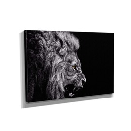 Lion Roar - Black and White - Canvas Wall Art Framed Print - Various Sizes (24in x 36in Gallery Wrapped)