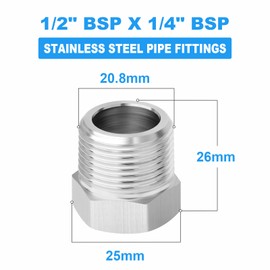 ERGAOBOY Pack of 2 1/4" BSP Female Thread to 1/2" BSP Male Thread, Forging Reducer Hex Bushing, Suitable for Pipe Connections