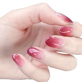 24pcs/set Press On Nails Short False Nails for Women Girls Oval False Nails with Glue Full Cover Salon Home Manicure Nail Art Tips Gradient Color Glue On Nails