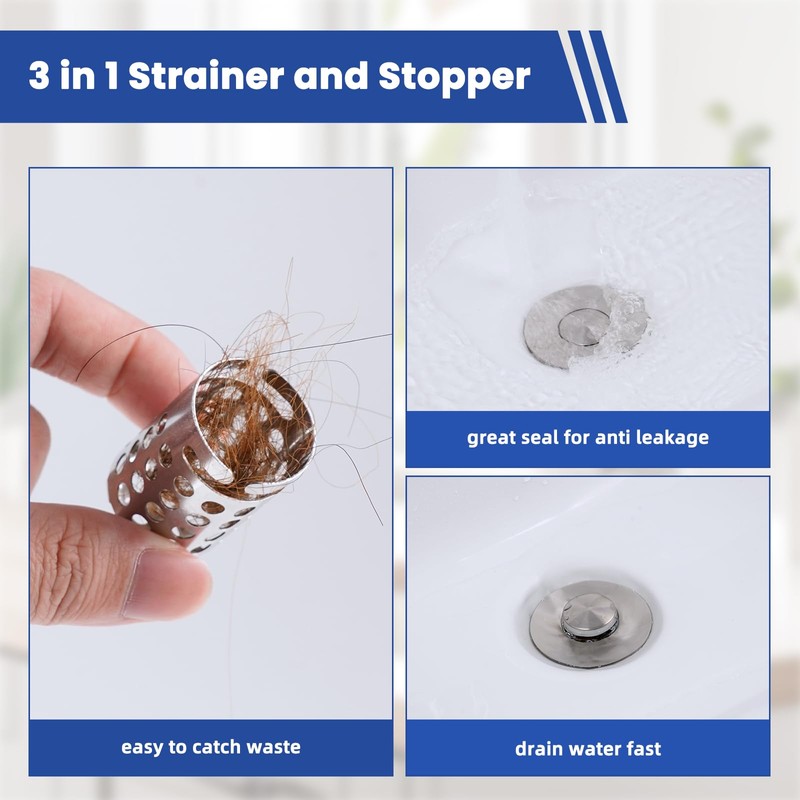 Universal Bathroom Sink Drain Strainer Hair Catcher Upgraded with Removable