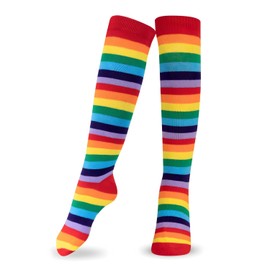 Dress Up America Colorful Rainbow Socks for Kids - Cotton Soccer Sock for Girls and Boys - Striped Knee High Socks, Perfect for Sports and Everyday Wear