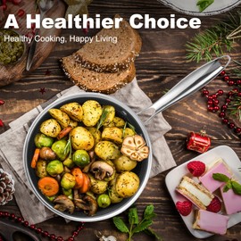 Tibbicc 12 Inch Hybrid Non Stick Frying Pan Stainless Steel Skillet Chef's Pan with Matching Glass Lid, PFOA-Free Non-Toxic Cookware, Dishwasher & Oven Safe, Induction Compatible All Cooktop