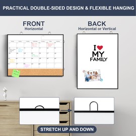 TANKEE Dry Erase Calendar for Wall - 16"X12" Double-Sided Whiteboard Cork Board Como, Small Hanging Magnetic White Board Monthly Calendar for Wall, Home, Office, Kitchen, Planning, School