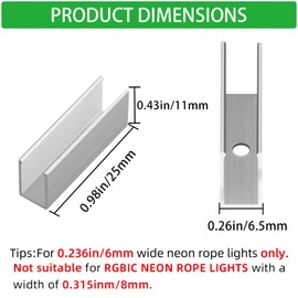 Neon Rope Light Mounting Brackets, Neon LED Accessories 60Pcs Neon Lights Aluminum Install Fixing Clips Accessories for 6x12mm Silicone LED Neon Flex Strip Lighting, Neon Signs DIY 60 Screws, 60 Clips