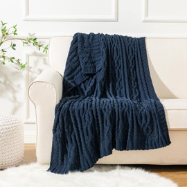 Battilo Navy Blue Throw Blanket for Bed Couch, Soft Warm Cozy Blue Sofa Blanket, Indoor Outdoor Decorative Navy Knitted Throw for Living Room, Picnic, Travel, 130x170cm
