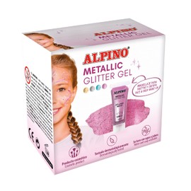 Metallic Glitter Gel Alpino Fiesta Pink Format, Pack of 6, Metallic Glitter Gel with Pink Base, Liquid Purple, Liquid Purple