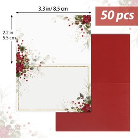 50pcs Christmas Place Cards for Table Setting Holiday Holly Berry Tented Foldable Name Place Cards for Tables Christmas Party (Merry Christmas)