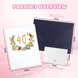 40th Anniversary Pop Up Card, Birthday Card, 40th Wedding Anniversary Card, Flower Pop Up Greeting Cards, 3D Pop Up Card Birthday Greeting Card for Women Moms Wife Men Friends