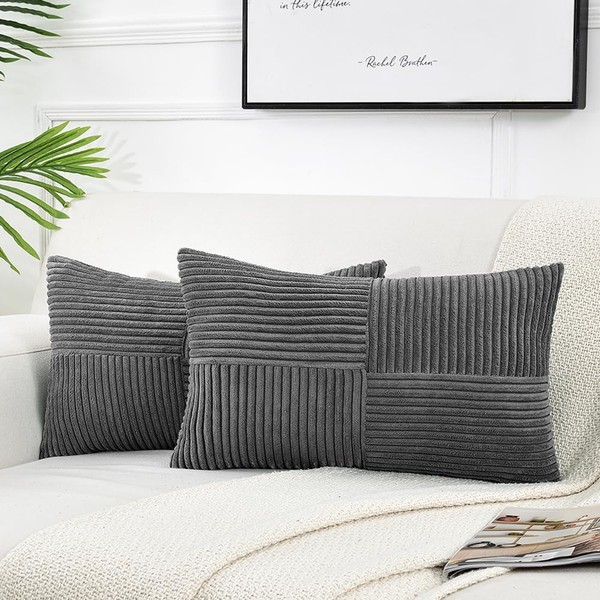 FDTERN Set of 2 Dark Grey Corduroy Cushion Covers, 30