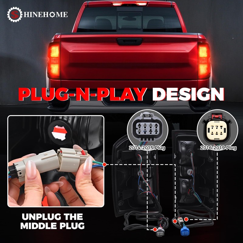 SHINEHOME Tail Light Assembly Compatible with 2016-2019 Chevy Silverado 1500