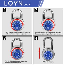 Combination Lock, LQYN Standard Dial Combination Lock, Pack of 8; Blue Turnplate, 2 in. Wide, Fixed Three Digital Combination, for School, Gym & Locker, Toolbox, Gate