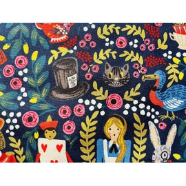 Wonderland-Rifle-Paper-co-Navy Blue Metallic Canvas-Cotton + Steel 1/2 Yard 44