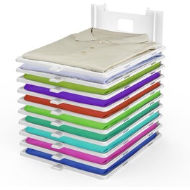 Tshirt Organizer - 10 Pieces Stackable Plastic Storage for T-Shirts, Pants, Shorts, Pajamas & Long-Sleeved Shirts, Adjustable & Sturdiness organizer storage Wall