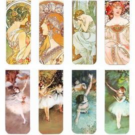 Lumbor37 Separador de Libros Degas Mucha, Marcapáginas para Hermosas pinturas, Marcadores Página Magnéticos, Marcadores de Impresión de Arte de Pintura para el, Oficina Papelería Lectura (8P)