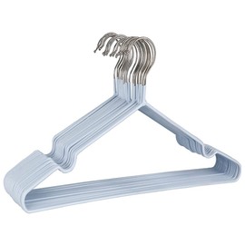 Premium Rubber Coated Metal Hangers - Heavy Duty - Space Saving Organiser Hangers for Wardrobes, Clothes Racks, Poles, Thin and Non-Slip, Chrome (Pack of 10, Blue)
