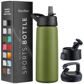 Triple-Insulated Stainless Steel Water Bottle with Straw Lid - Flip-Top Lid - Wide-Mouth Cap (25 Oz) Insulated Water Bottles, Keeps Hot and Cold - Sports Canteen Water Bottle Great for Hiking & Biking