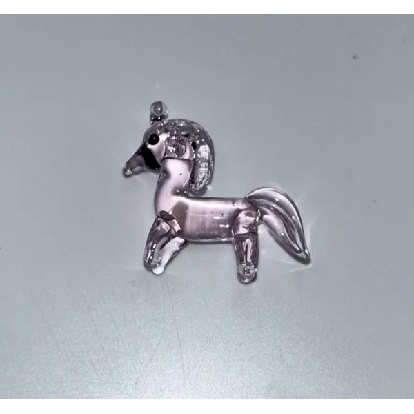 Handmade Miniature Tiny Lampwork Flame Hand Blown Glass Pink Unicorn