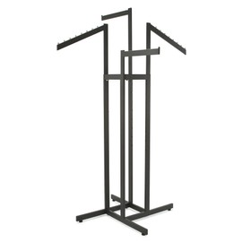 Econoco K86/MAB Heavy Duty 4 Way Clothing Rack, Adjustable Arms, Square Tubing, Perfect for Clothing Store Display with 2 Straight Arms and 2 Slanted Arms, Black