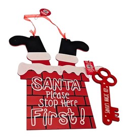 AKEDE Christmas Santa Stop Here Sign 12 X 15” & Santa Key Wooden 9 X 3.5 | Outdoor Outside Christmas Decorations | Christmas Decorations Indoor | Christmas Eve Box Fillers (RED)
