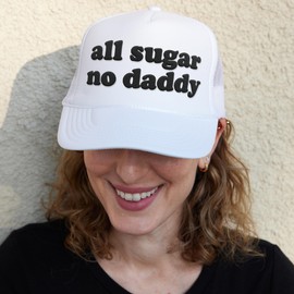 NACRE APPAREL All Sugar No Daddy Puff Print Trucker Hat Foam Adjustable Trucker Hat Jade/White/Jade #314