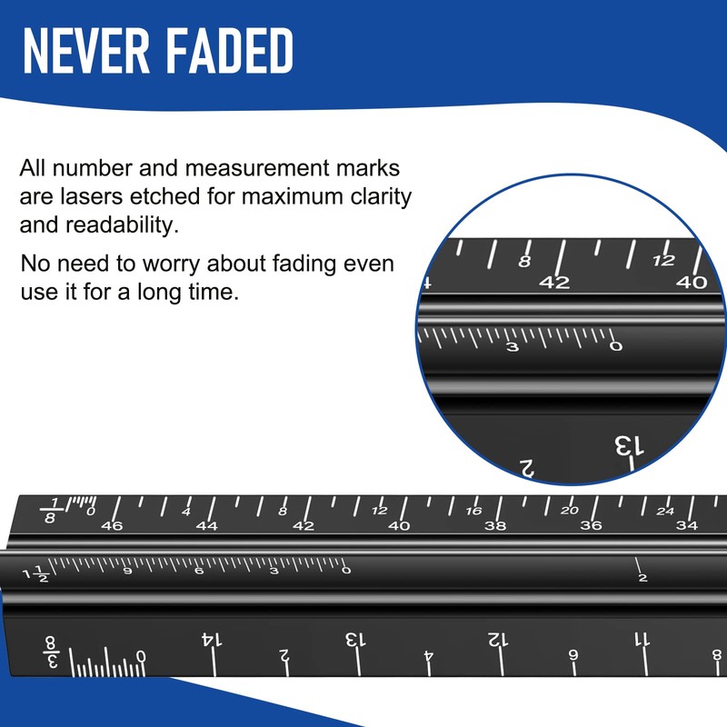Architectural Scale Ruler for Blueprint, 12'' Metric Metal Engineers Triangle