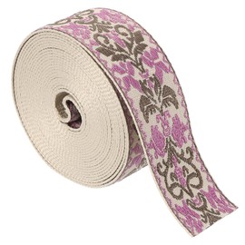 uxcell 5 Yards Cotton Webbing Strap, 2-inch(50mm) Jacquard Webbing Ribbon Polyester Webbing Straps Flower Pattern Purse Strap Belt for Purse Bag Crafts Clothing, White-Purple
