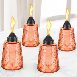 Tabletop Torches for Outside 4 Pack,Glass Citronella Torches Outdoor with Wicks & Cap, 12 oz Refillable Outdoor Torch Canisters for Yard Garden Décor,Party,Patio,Landscape (Orange)