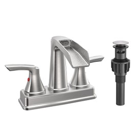 Fapully Bathroom Faucet, Waterfall Bathroom Sink Faucet Widespread, 4 Inch Centerset Brushed Nickel Faucet for Bathroom Sink with Pop-up Drain