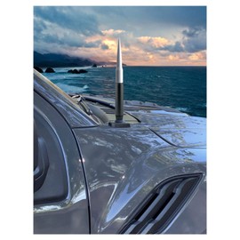 TRUE SPIKE 9 inch GUNMETAL WHITE TIP PENETRATOR FAT BULLET ANTENNA with ANTI-THEFT + COPPER COIL in Heavy Gauge CNC Machined Billet Aluminum Short Compatible with Nissan Titan