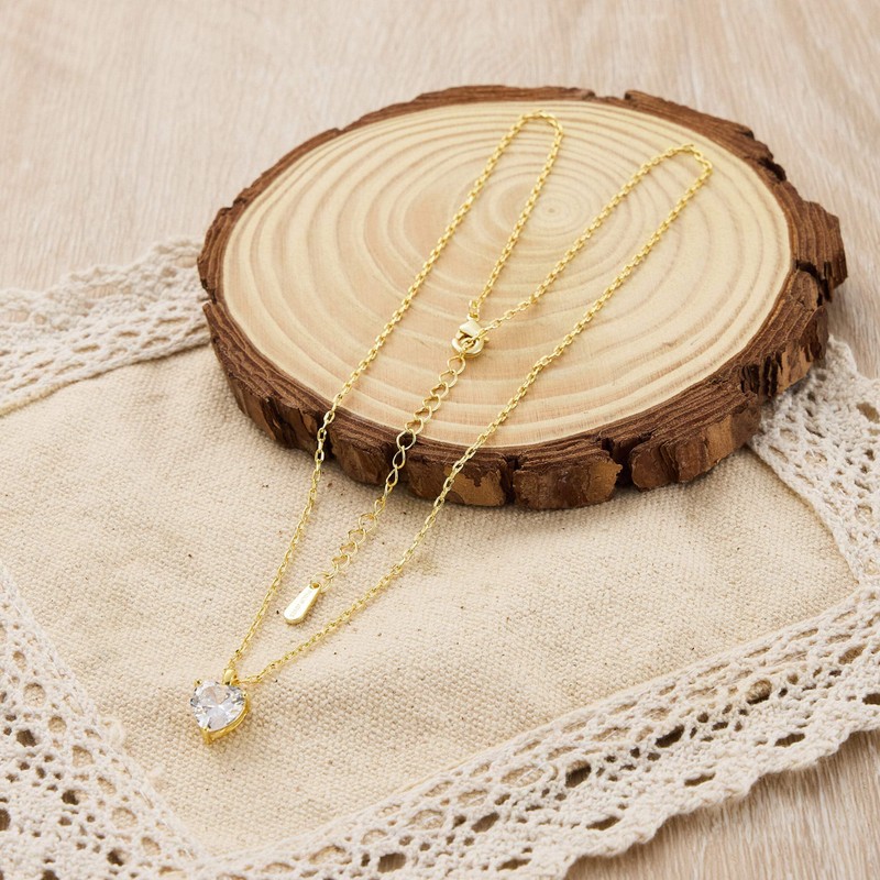 Philip Jones Gold Plated Heart Solitaire Necklace Created with Zircondia®