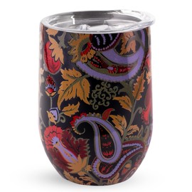 Vera Bradley Insulated Wine Tumbler, 12 Ounce Travel Cup, Blue Stainless Steel Tumbler with Lid, Midnight Garden Paisley