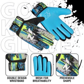 Jazzy Sports Soccer Goalie Gloves for Kids Boys Children Youth,Funky Football Goalkeeper Gloves Anti Slip 4mm Latex Palm Along with Durable Grip & Double Wrist Protection (Cyan Blue, Size 4)