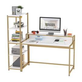 Teraves Computer Desk with 5 Tier Shelves,Reversible Writing Desk with Storage 33 Inch Study Table for Home Office Independent Bookcase and Desk for Multiple Scenes