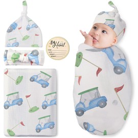 Preboun Baby Golf Swaddle Blanket and Headband Set Muslin Cotton Gender Newborn and Baby Nursery Essentials for Boys