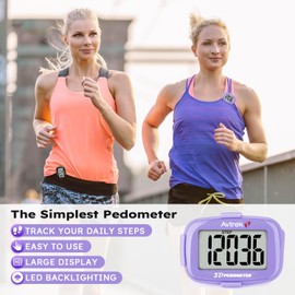 AVTREK Step Counter with Clip and Lanyard, 3D Pedometer Step Counter With Time Display and LED Backlight, Simple Step Counter for Walking Running, Men Women Elder(Purple)